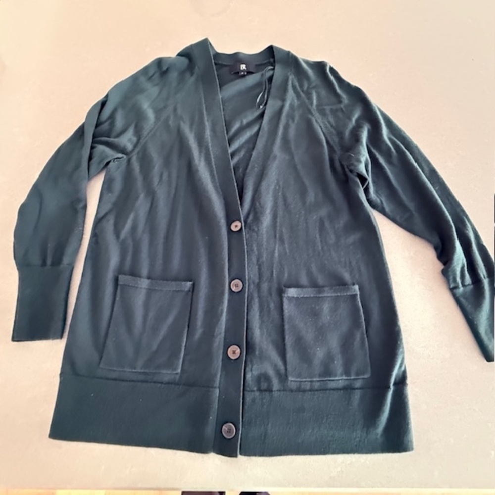 Women's Banana Republic 100% Fine Merino Wool Green Button-Up Large Cardigan EUC